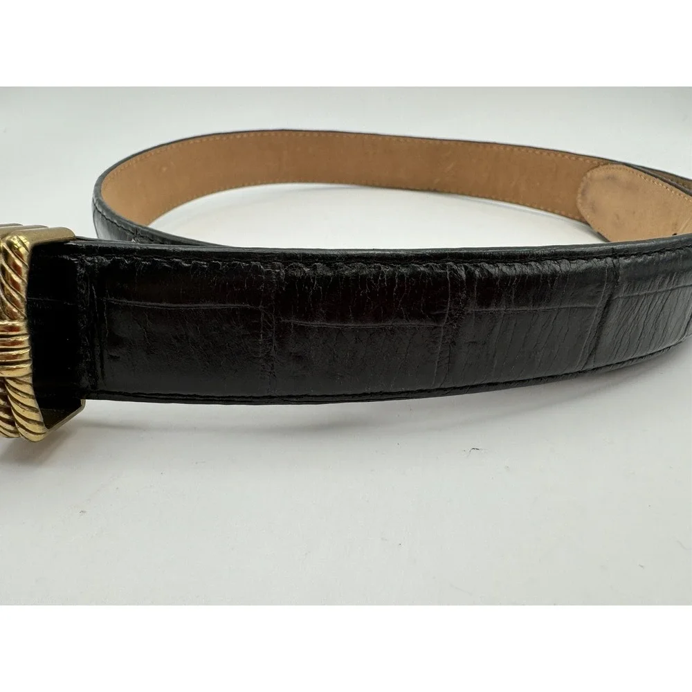 Brighton‎ Sz L Black Leather Crocodile Print Fashion Belt Brass Buckle 50123